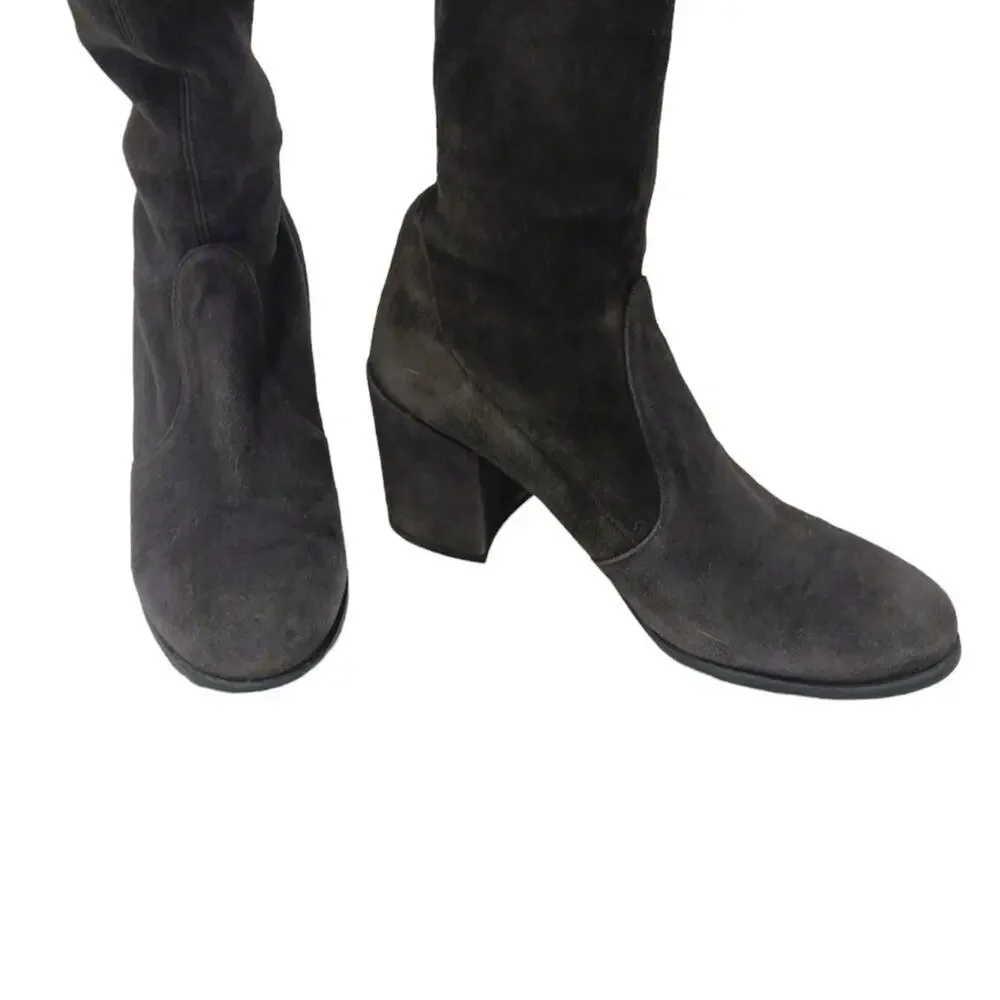 Stuart Weitzman Over The Knee Boots Sz 7M GRAY Leather SUEDE Pullon TIELAND $980